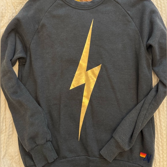Aviator Nation Charcoal/Gold Bolt Crew - XS - Picture 2 of 4